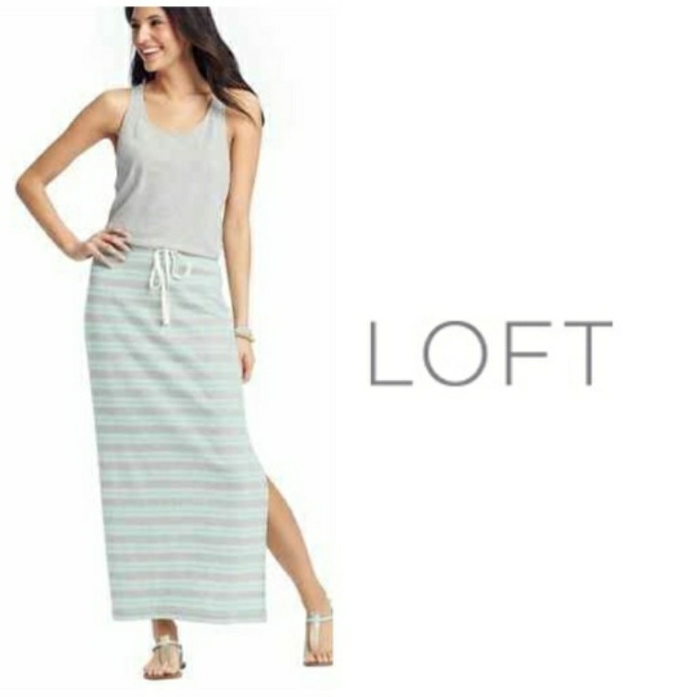 Ann Taylor LOFT Knit Striped Maxi w/ Drawstring
